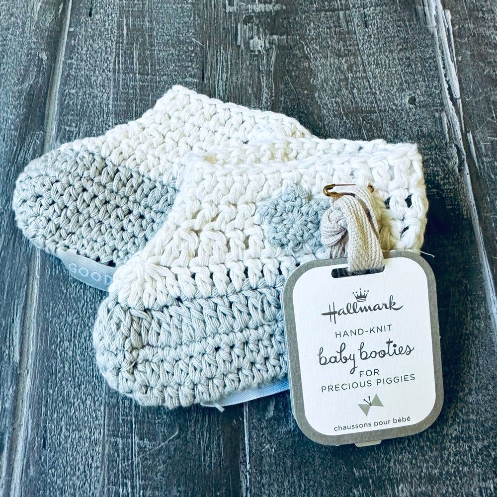 Hallmark Baby Booties Hand Knit Gray Good Night Sleep Tight